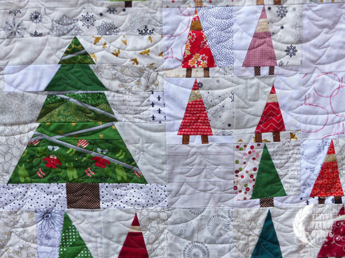 Gnome Forest, pieced by members of Stash Bee and quilted by Sylvia Schaefer/Flying Parrot Quilts | www.flyingparrotquilts.com