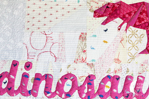 detail of I Can't Believe I Have To Say This/Dinosaurs Are For Girls by Sylvia Schaefer/Flying Parrot Quilts | www.flyingparrotquilts.com