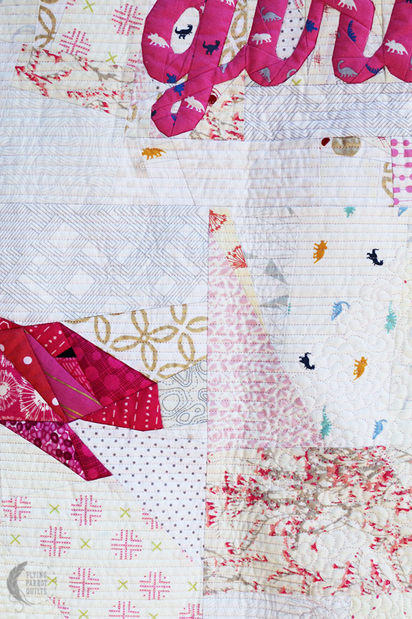 detail of I Can't Believe I Have To Say This/Dinosaurs Are For Girls by Sylvia Schaefer/Flying Parrot Quilts | www.flyingparrotquilts.com