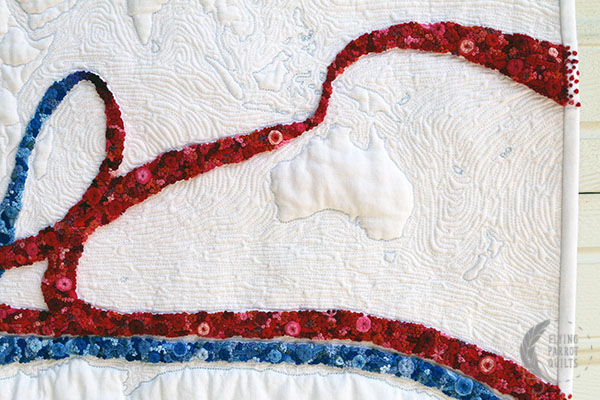 detail of Thousand Year Journey/Thermohaline Circulation quilt by Sylvia Schaefer/Flying Parrot Quilts | www.flyingparrotquilts.com