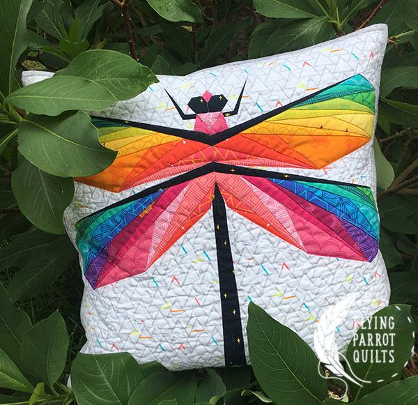 Gossamer Wings pillow/mini quilt using Good Vibes only fabric (Shayla Wolf for Windham Fabrics) by Sylvia Schaefer/Flying Parrot Quilts | www.flyingparrotquilts.com