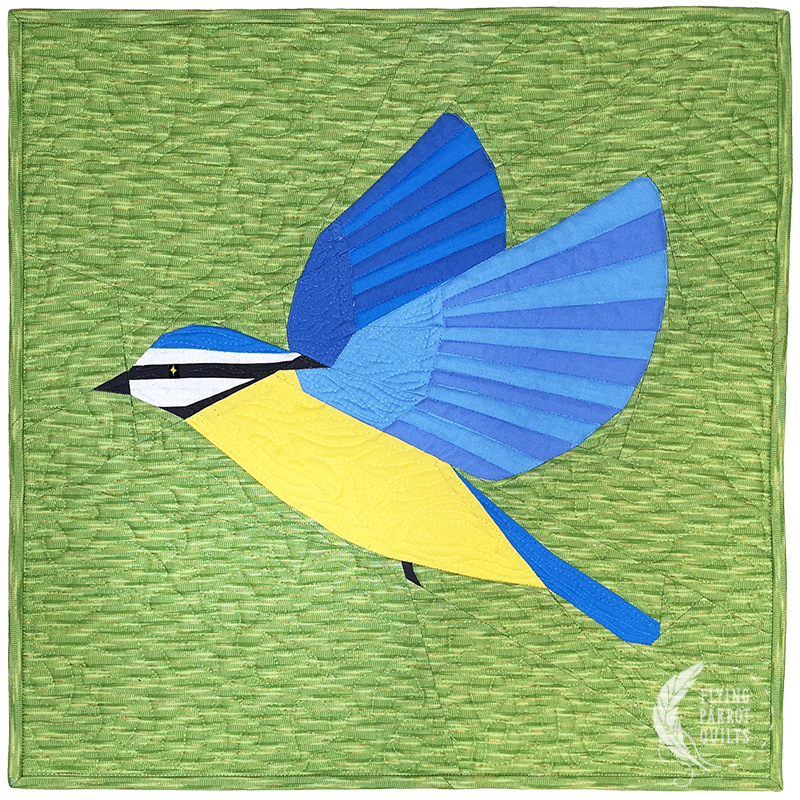 Blue Tit from the Flighted Fancy paper piecing quilt by Sylvia Schaefer/Flying Parrot Quilts | www.flyingparrotquilts.com