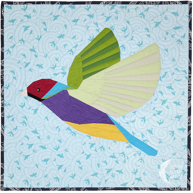 Gouldian Finch from the Flighted Fancy paper piecing quilt pattern by Sylvia Schaefer/Flying Parrot Quilts | www.flyingparrotquilts.com